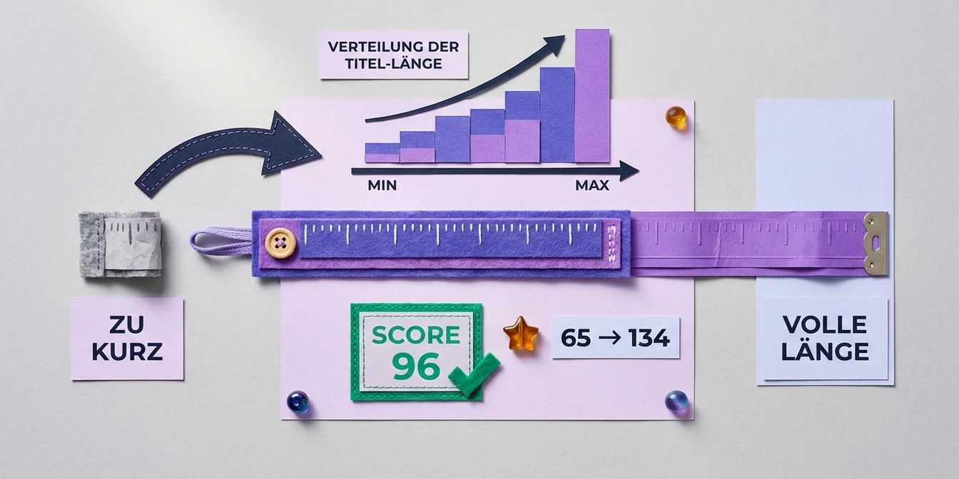 Datenvisualisierung der Titel-Längen-Verteilung von 324.000 Google-Shopping-Produkten mit Quality-Score-Anstieg